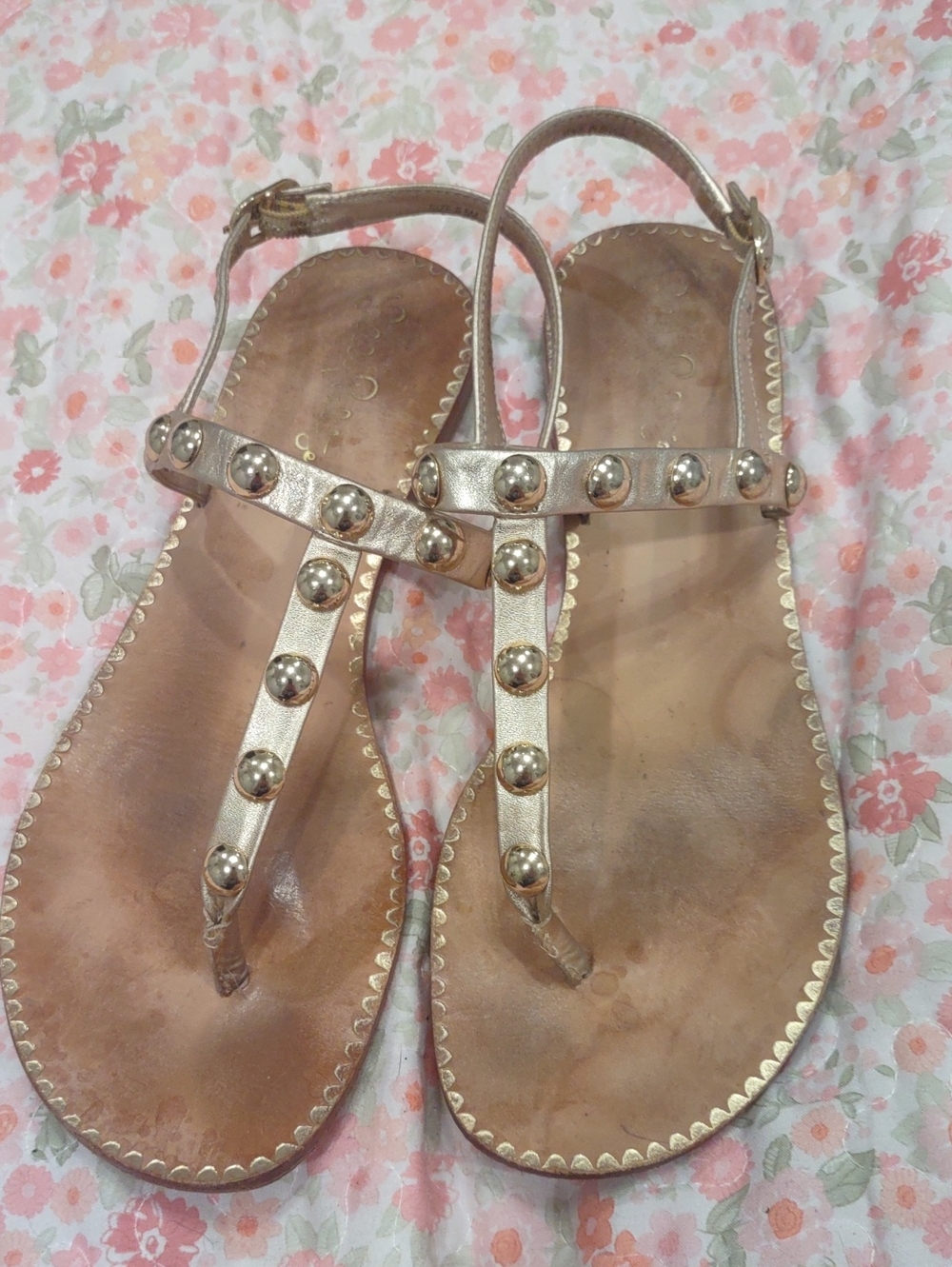 Lilly Pulitzer Rose Gold Studded T-Strap Sandals